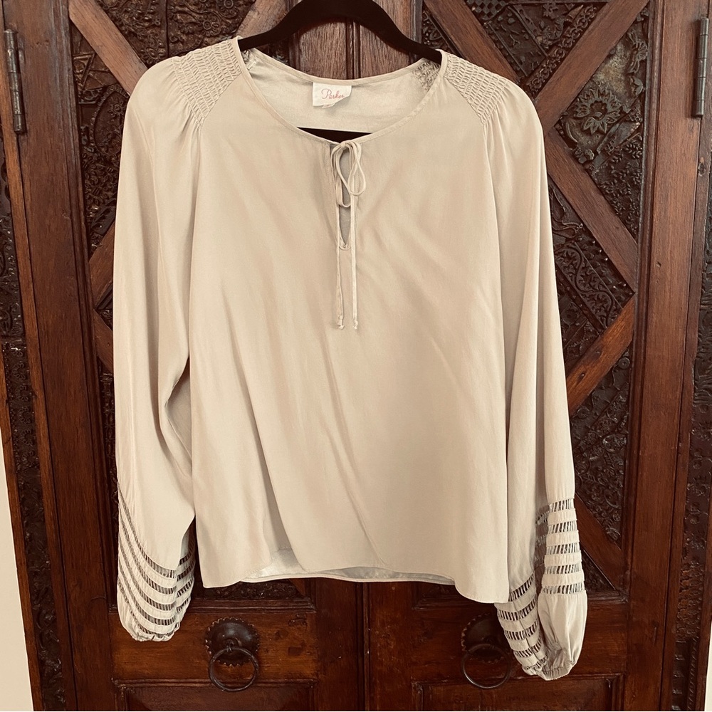 Parker Long Sleeve Boho Silk Blouse, Size S